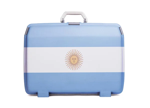 Подержанный Пластиковый Чемодан Пятнами Царапинами Отпечатанный Флагом Аргентина — стоковое фото