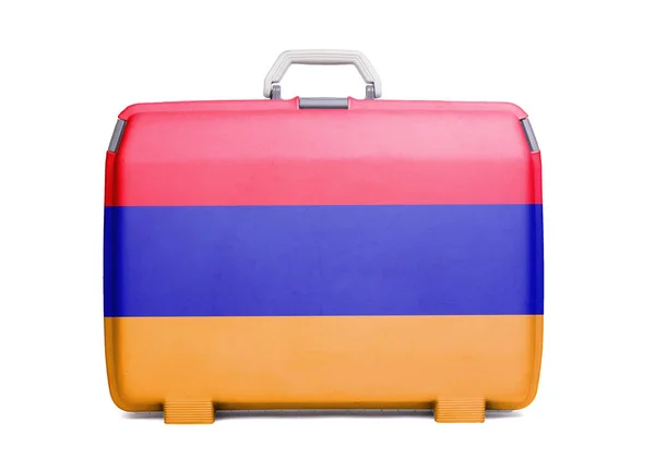 Használt Műanyag Bőröndöt Foltok Karcolásoktól Nyomtatott Zászló Örményország — Stock Fotó