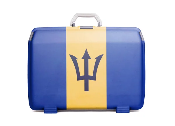 Gebruikte Kunststof Koffer Met Vlekken Krassen Afgedrukt Met Vlag Barbados — Stockfoto