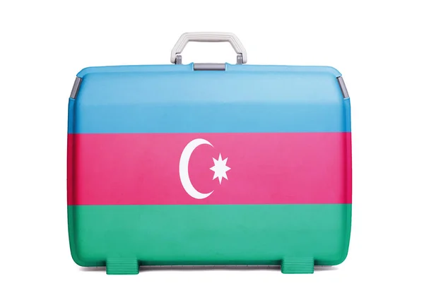 Used Plastic Suitcase Stains Scratches Printed Flag Azerbaijan — Stock Photo, Image