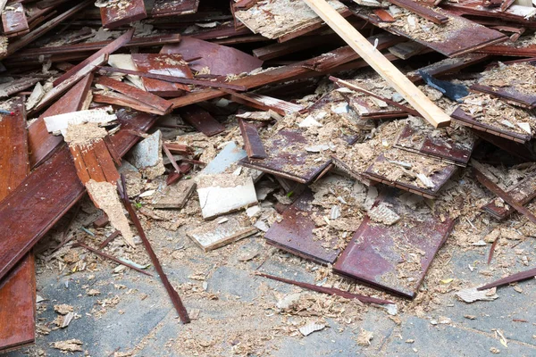 Pile Garbage Old Wooden Floor — Stock Photo, Image