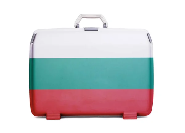 Valise Plastique Usagée Avec Taches Rayures Imprimée Avec Drapeau Bulgarie — Photo