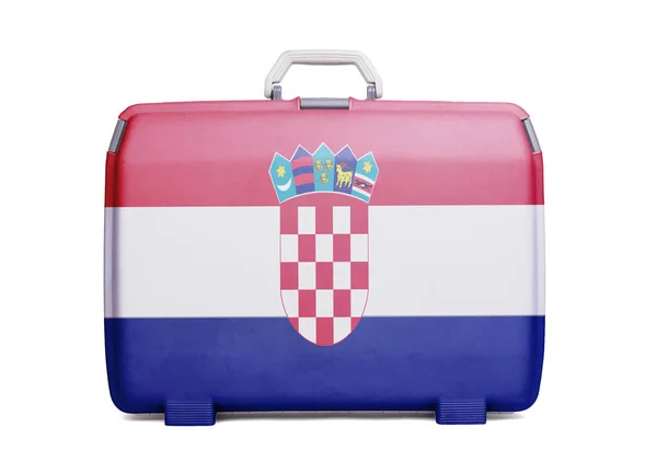 Used Plastic Suitcase Stains Scratches Printed Flag Croatia — Stock Photo, Image