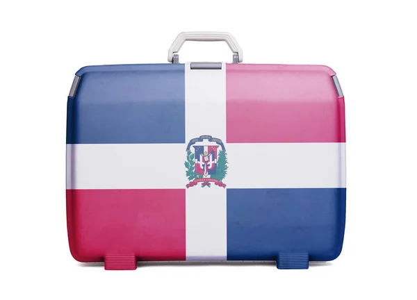使用塑料手提箱污渍和划痕 印有国旗 多米尼加共和国 — 图库照片