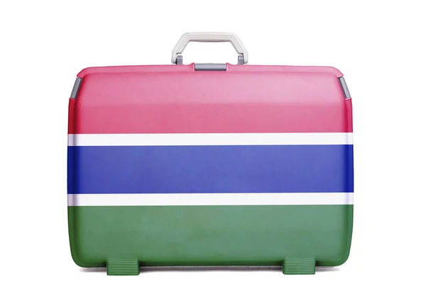 Gebruikte Kunststof Koffer Met Vlekken Krassen Afgedrukt Met Vlag Gambia — Stockfoto
