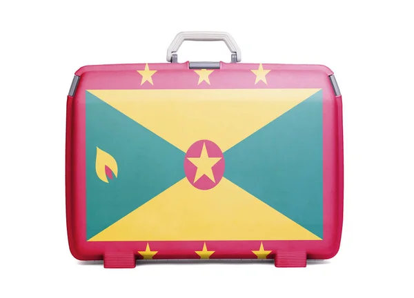 Used plastic suitcase with stains and scratches, printed with flag, Grenada
