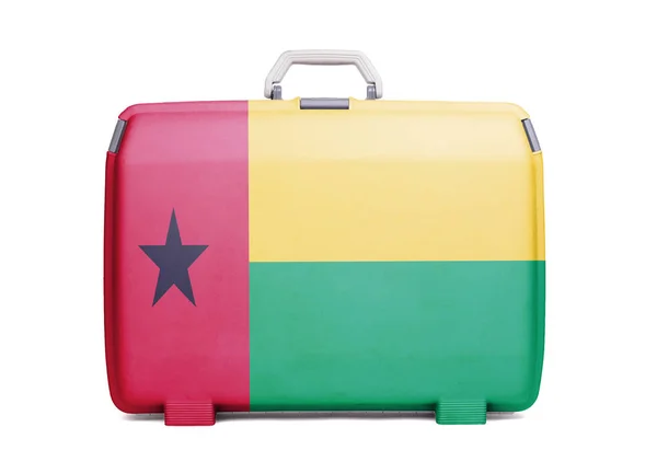 Valise Plastique Usagée Avec Taches Rayures Imprimée Avec Drapeau Guinée — Photo