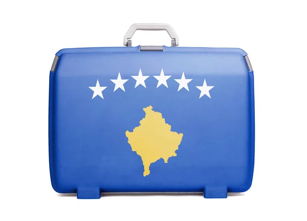 Valise Plastique Usagée Avec Taches Rayures Imprimée Avec Drapeau Kosovo — Photo