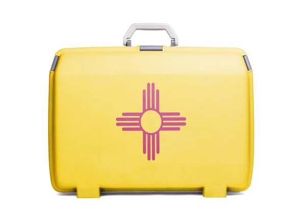 Used Plastic Suitcase Stains Scratches Printed Flag New Mexico — Stock Photo, Image