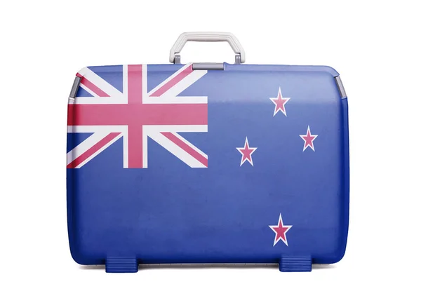 Használt Műanyag Bőröndöt Foltok Karcolásoktól Nyomtatott Zászló Zéland — Stock Fotó