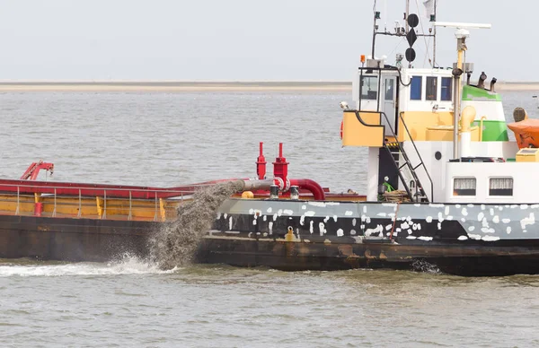 Zand Baggeren Boot Tekening Uit Buurt Van Kust Kustlijn Aan — Stockfoto