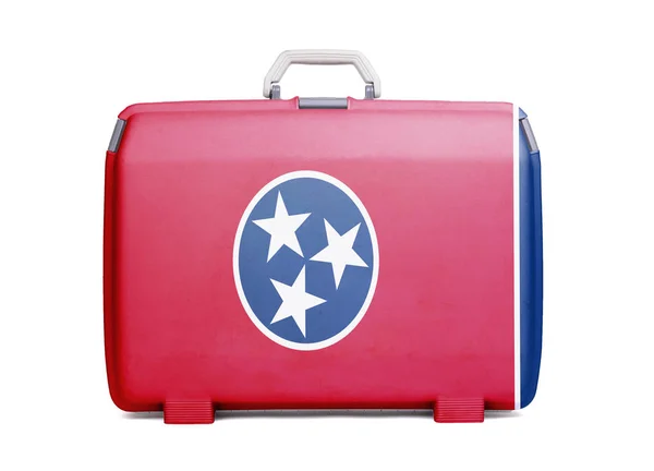 汚れおよび傷 使用されるプラスチック スーツケース印刷フラグ テネシー州 — ストック写真