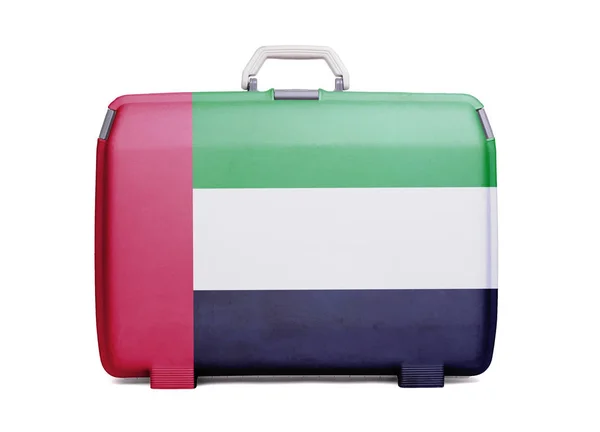 使用塑料手提箱污渍和划痕 印有国旗 联合酋长国 Areb — 图库照片