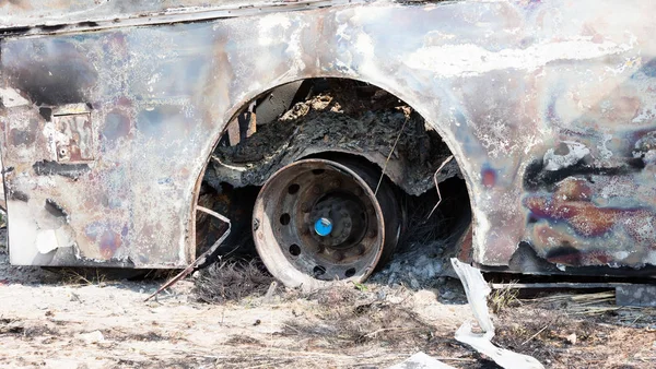 Burned Bus Side Road Rim Botswana — Stock Photo, Image