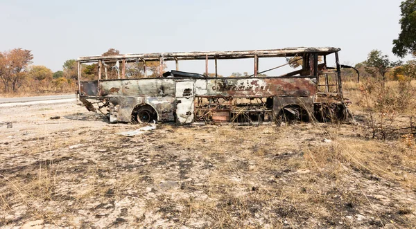 Égett Busz Oldalán Botswana — Stock Fotó