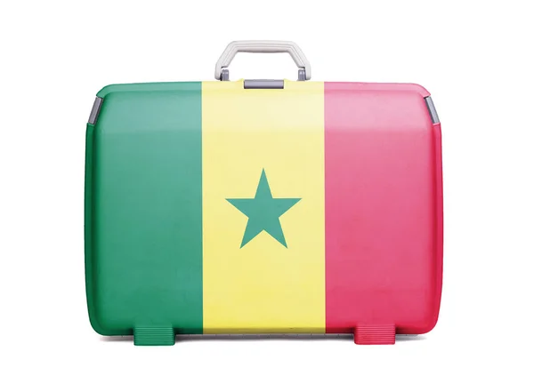 Used Plastic Suitcase Stains Scratches Printed Flag Senegal — Stock Photo, Image