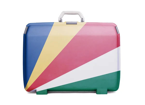 Gebrauchter Kunststoffkoffer Mit Flecken Und Kratzern Bedruckt Mit Flagge Seychellen — Stockfoto