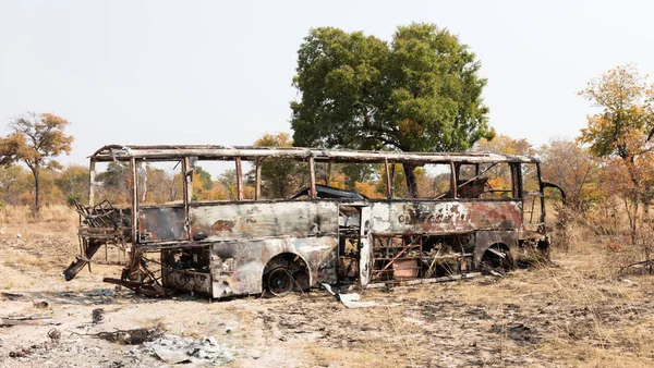 Burned Bus Side Road Botswana — Stock Photo, Image