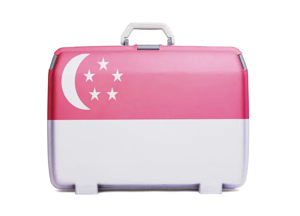 Used Plastic Suitcase Stains Scratches Printed Flag Singapore — Stock Photo, Image