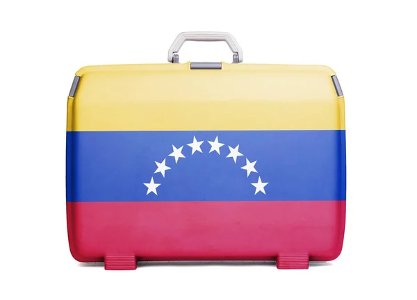 Maleta Plástico Usada Con Manchas Arañazos Impresa Con Bandera Venezuela —  Fotos de Stock