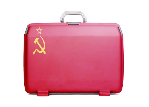 Használt Műanyag Bőröndöt Foltok Karcolásoktól Nyomtatott Zászló Szovjetunió — Stock Fotó