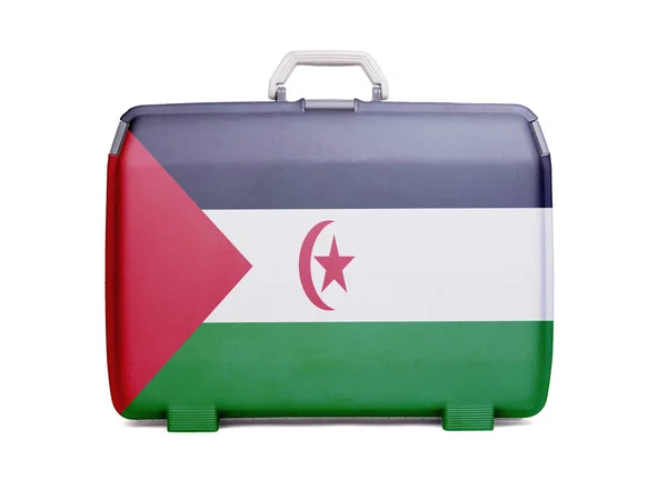 Used Plastic Suitcase Stains Scratches Printed Flag Western Sahara — Stock Photo, Image