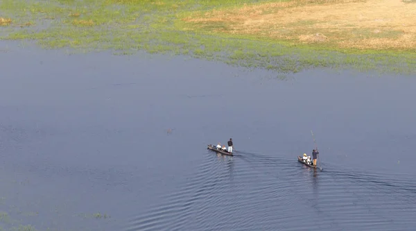 Safari Mokoro Botswana Touristes Dans Delta Okavango — Photo