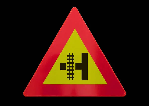 Дорожній Знак Ізольовано Залізничний Перехід Чорному — стокове фото