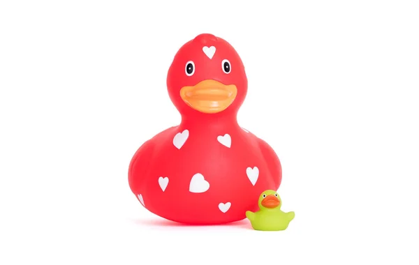 Large Red Rubber Duck Small Duck Isolated White — Stock Photo, Image