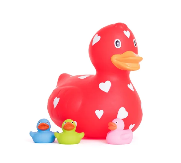 Large Red Rubber Duck Small Duck Isolated White — Stock Photo, Image