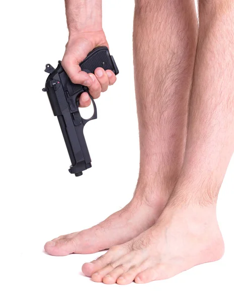 Concept Άνθρωπος Πυροβολεί Τον Εαυτό Του Στο Πόδι — Φωτογραφία Αρχείου