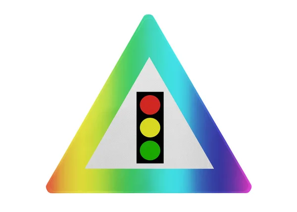 Verkeersbord Geïsoleerd Licht Verkeer Regelgeving Regenboog Gekleurde — Stockfoto