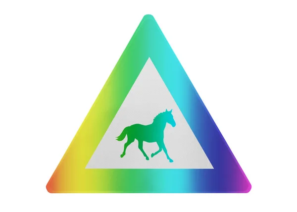 Trafikmärke Isolerade Hästar Isolerade Och Rainbow Färgad — Stockfoto