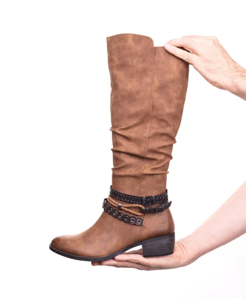 Dámská vysoká kožená bota — Stock fotografie