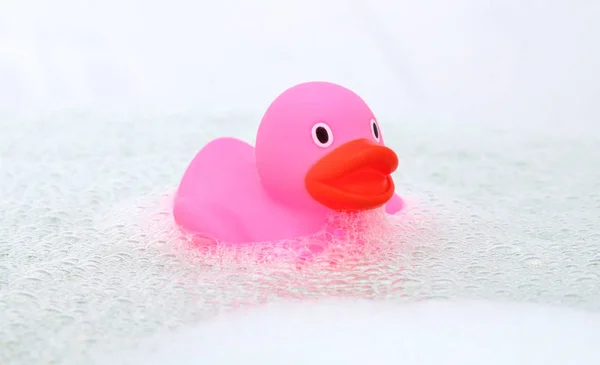 Pink Duck Bathtub Surrounded Soap — Stock Photo, Image