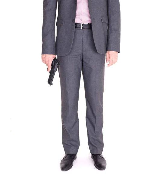 Man Suit Gun Isolated White — Stock Photo, Image