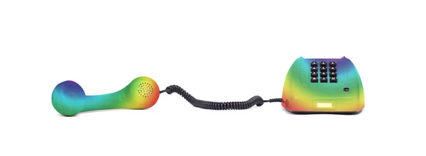 Vintage Telefon Regenbogenfarben Mit Weißem Hintergrund — Stockfoto