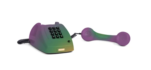 Vintage Flerfärgad Telefon Med Vit Bakgrund — Stockfoto