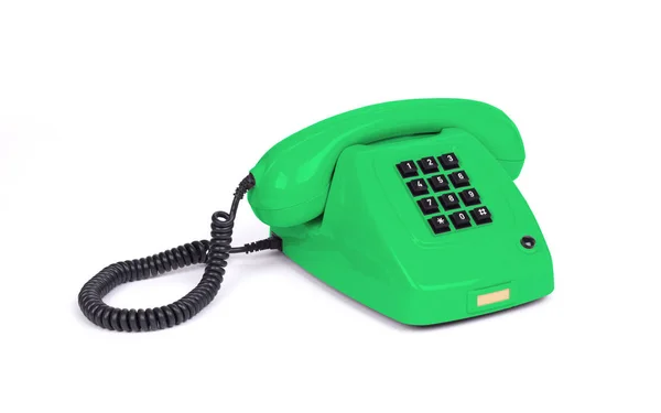白色背景的老式绿色电话 — 图库照片