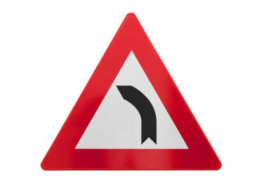 Trafik işaret izole - eğri solda - beyaz