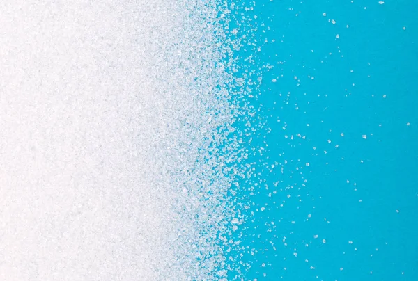 Vit Socker Bakgrund Begreppet Ohälsosamt Ätande Blå Bakgrund — Stockfoto