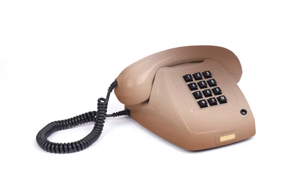 白色背景的老式棕色电话 — 图库照片