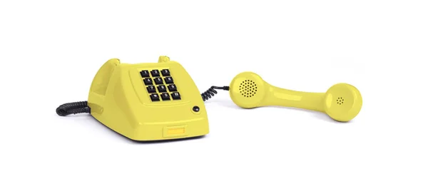 Telefone Amarelo Vintage Com Fundo Branco — Fotografia de Stock