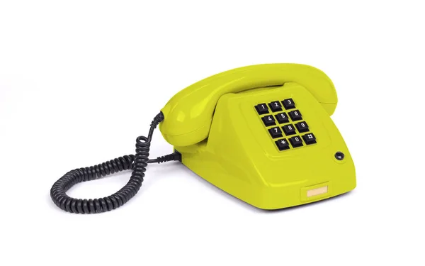 Vintage Gul Telefon Med Vit Bakgrund — Stockfoto