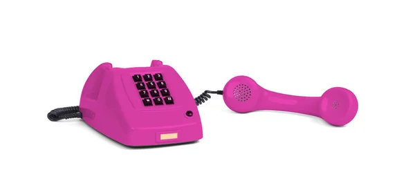 Ročník Růžový Telefon Bílým Pozadím — Stock fotografie