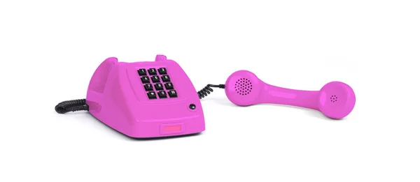 白色背景的老式粉红电话 — 图库照片