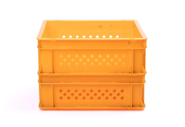 Cajas Vacías Plástico Amarillo Aisladas Blanco — Foto de Stock