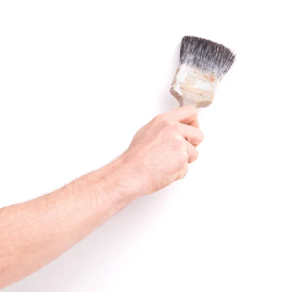 Man Using Old Paint Brush White Background — Stock Photo, Image