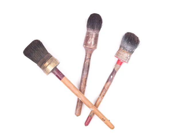 Beyaz Arka Planda Eski Kullanılmış Boya Fırçaları — Stok fotoğraf