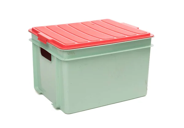 Зеленый Пластиковый Ящик Изолированный Белом Фоне Вырезанной Дорожкой Грузом Упаковкой — стоковое фото